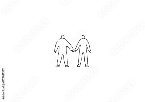 手を繋いでいる2人の人物の手描きイラスト（線画）