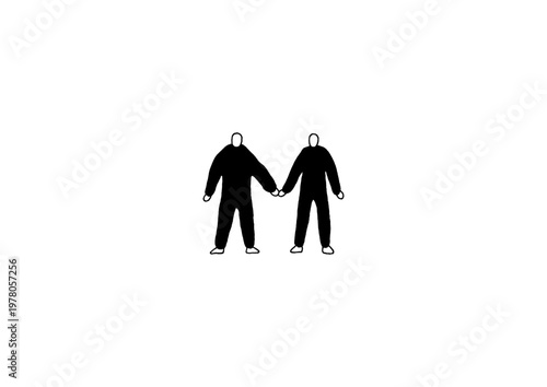 手を繋いでいる2人の人物の手描きイラスト（黒）