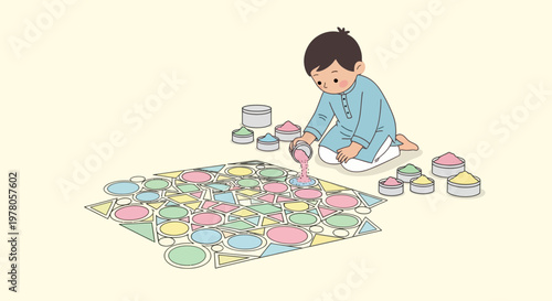Child Playing with Colorful Puzzle Pieces.