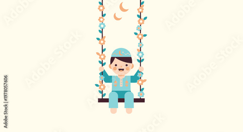 Little boy on a swing outdoors.