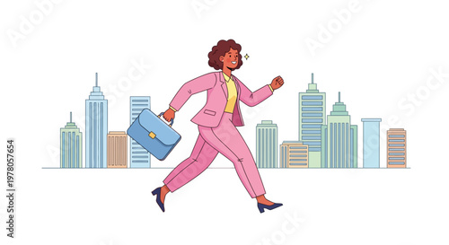 Businesswoman in pink suit running fast.