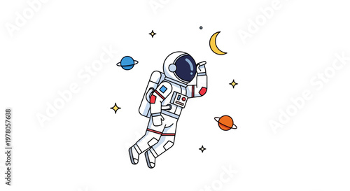 Astronaut in Space Suit Floating Freely.
