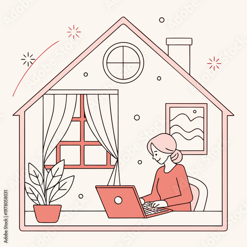 Freelancer Working From Home Cozy Workspace Vector