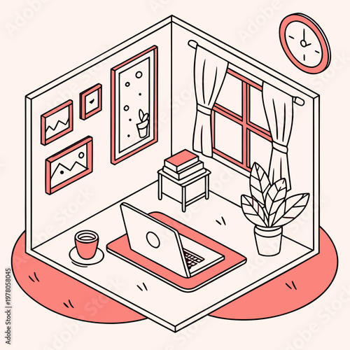 Freelancer Working From Home Cozy Workspace Vector