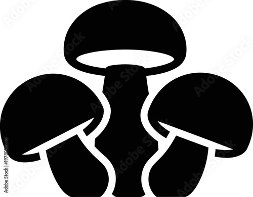 Group of Three Stylized Mushroom Silhouettes for Nature and Forest Related Designs Isolated on a Clean White Background for Graphic Use