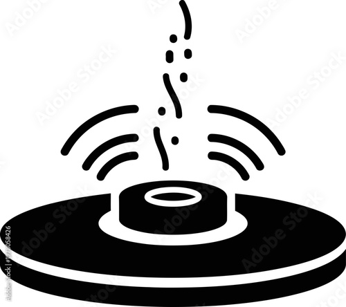 Minimalist Black and White Vector Icon of an Ultrasonic Humidifier Emitting Mist and Steam for Smart Home Air Quality Control Illustration