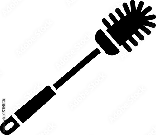 Toilet brush icon silhouette for bathroom cleaning isolated on white background symbol of hygiene and household sanitation maintenance equipment