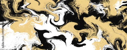 Complex black gold marble texture includes intricate fluid movement. This sensory pattern is a stylish packaging background for high end project.