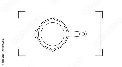 Cast Iron Skillet Line Art Icon, Top View, Kitchenware Cooking Utensil Graphic