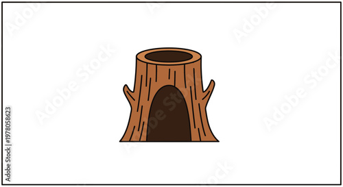 Cartoon Tree Stump House with Open Doorway, Forest Dwelling Illustration