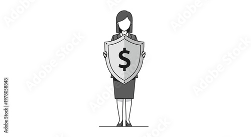 Businesswoman holding shield with dollar sign.