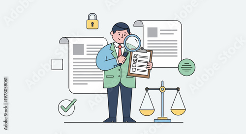 Businessman Holding Document and Magnifying.