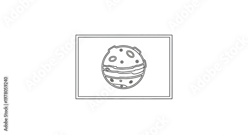 Abstract sphere with craters and rings, graphic representation, isolated on white background
