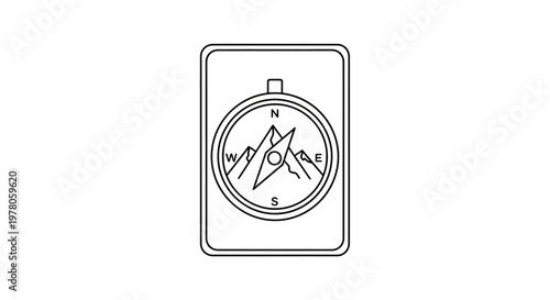 Vintage Compass with Mountain Landscape Icon, Navigation and Adventure Symbol