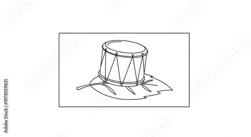 Vintage Drum on a Leaf Illustration