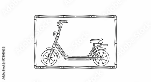 Vintage Electric Scooter Drawing in Bamboo Frame