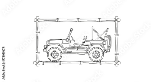 Vintage Jeep in Bamboo Frame