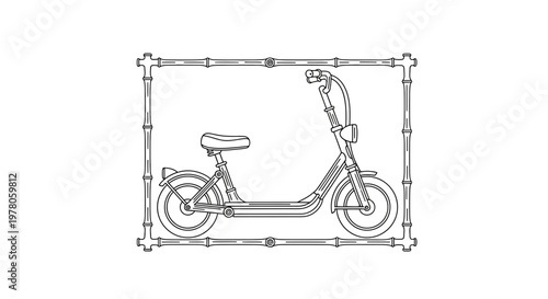 Vintage Scooter Outline Drawing in Bamboo Frame