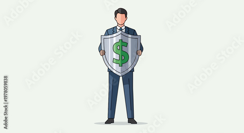 Businessman Holding Shield with Dollar Sign.
