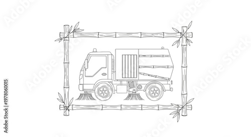 Street Sweeper Truck with Bamboo Frame Illustration