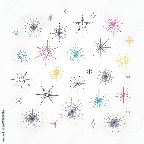 Colorful sprinkles and star confetti on white background