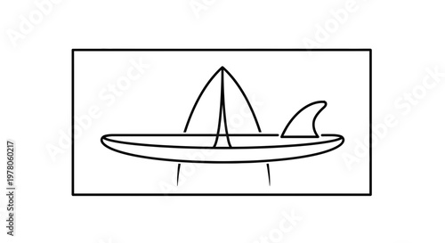 Surfboard and Sailboat Silhouette Icon, Minimalist Vector Art