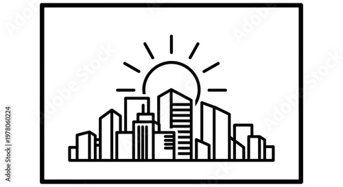Sunrise over Modern City Skyline, Urban Landscape, Business District, Architectural Buildings