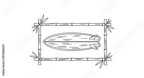 Surfboard in Bamboo Frame Illustration