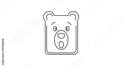 Surprised Bear Face Icon, Cute Cartoon Animal Head, Vector Outline Illustration