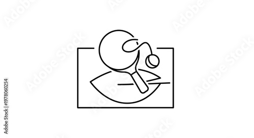 Table Tennis Icon: Ping Pong Paddle, Ball, and Net in Minimalist Line Art Style