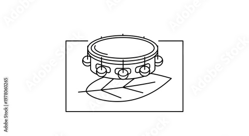 Tambourine on Leaf Line Art Icon