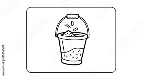 Simple Line Drawing of a Bucket Filled with Sand and Small Stones