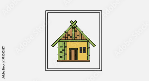 Simple Bamboo Hut House Icon, Rustic Eco-friendly Dwelling, Traditional Village Home Illustration