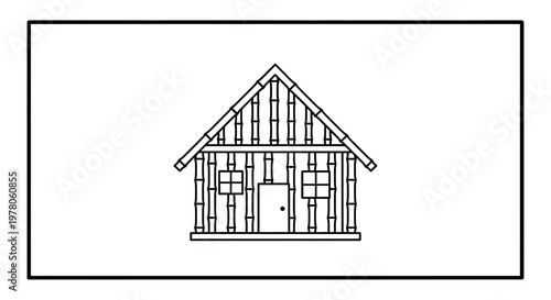 Simple Bamboo Hut House Outline Drawing Icon Vector Illustration