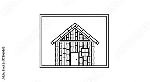 Simple Bamboo Hut Icon: Rustic Shelter, Eco-Friendly Design, Minimalist Architecture