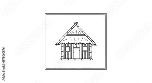 Simple Bamboo Hut Outline Drawing, Tropical Dwelling, Traditional Architecture