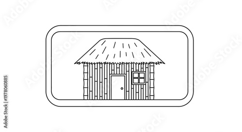 Simple Bamboo Hut with Thatched Roof and Window, Rustic Dwelling