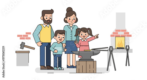 Family working together in workshop.