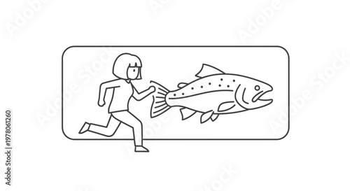 Person Chasing a Large Salmon Fish