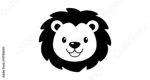 Bold cartoon lion face with big  mane playful kids mascot vector illustration isolated on white background