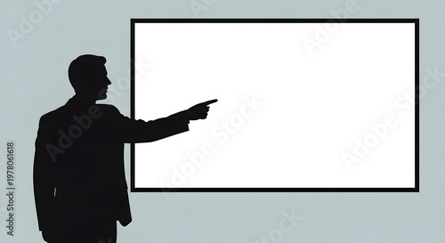 A silhouette of a teacher stands and pointing a blank transparent screen. symbolizing communication and expression, World Teachers’ Day