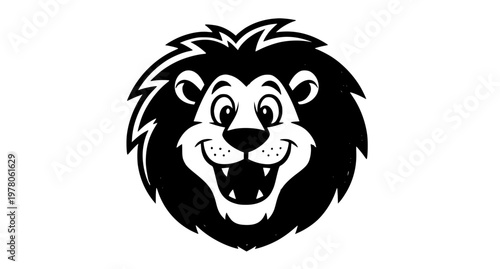 Cute cartoon lion face with  mane smiling happy animal character vector isolated on white background