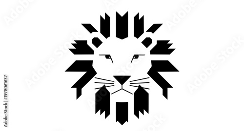 Geometric lion face with orange mane modern flat vector illustration isolated on white background