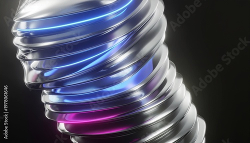 3d rendered liquid chrome ribbons with glowing neon pink core