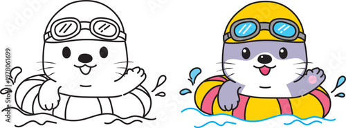 Cute Otter Swimming Mascot Character Illustration