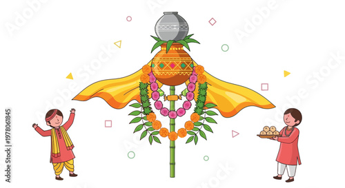 Traditional Indian Festival Decorated Coconut Tree.