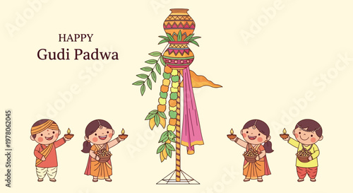 Children Celebrating Gudi Padwa Festival.
