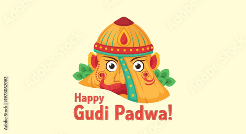 Colorful illustration of Gudi Padwa faces.