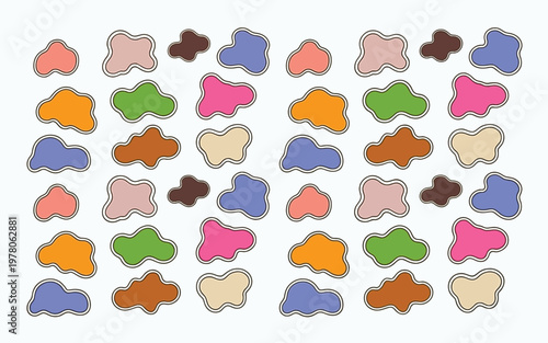 Colorful Abstract Blob Shapes Pattern with Outline on Isolate PNG White Background
