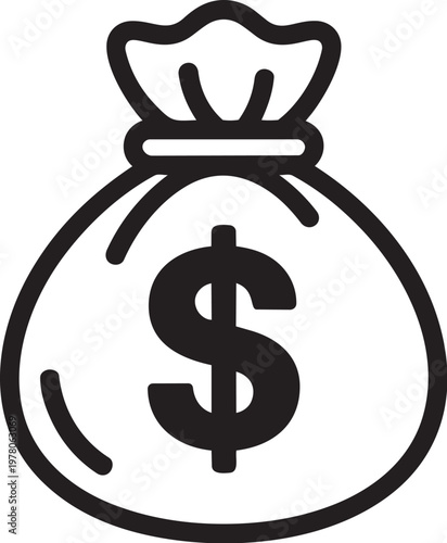 A black and white icon of a money bag